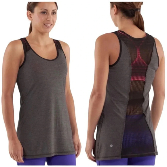 Lululemon Run Tie And Fly Mesh Panel Ruched Side Tank Top Black Size M - Picture 1 of 12